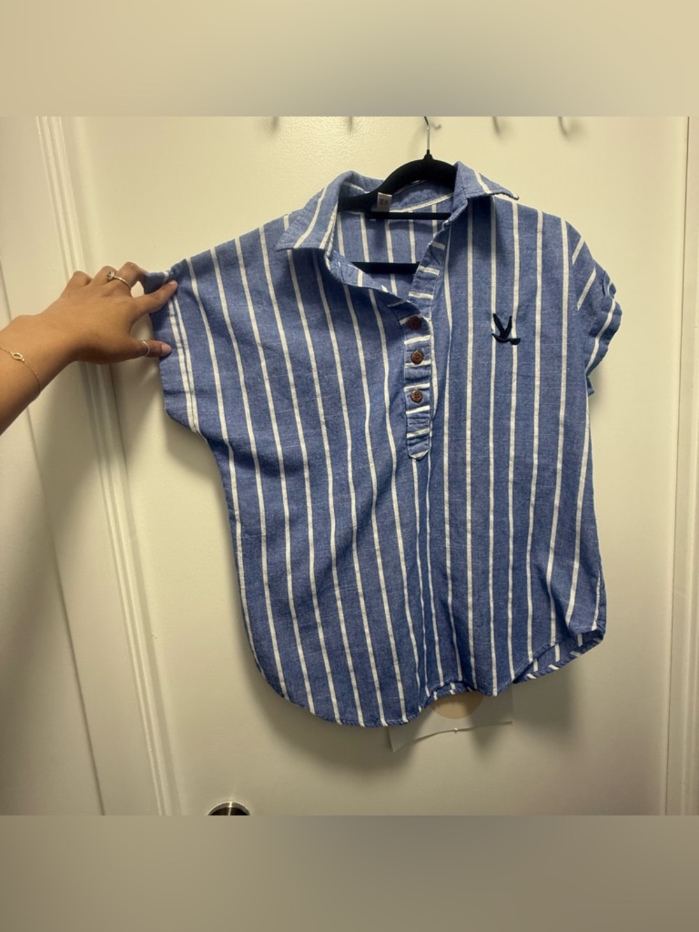 Blue & White Striped Relaxed Henley Polo Top Ralph Lauren Inspired